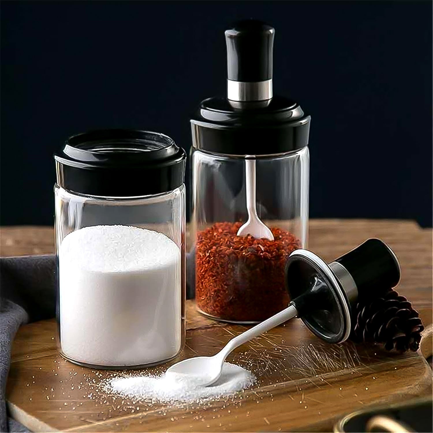 Transparent Glass Storage Jar with Built-in Spoon Approx 250ml Transparent Glass Storage Jar with Built-in Spoon Approx 250ml